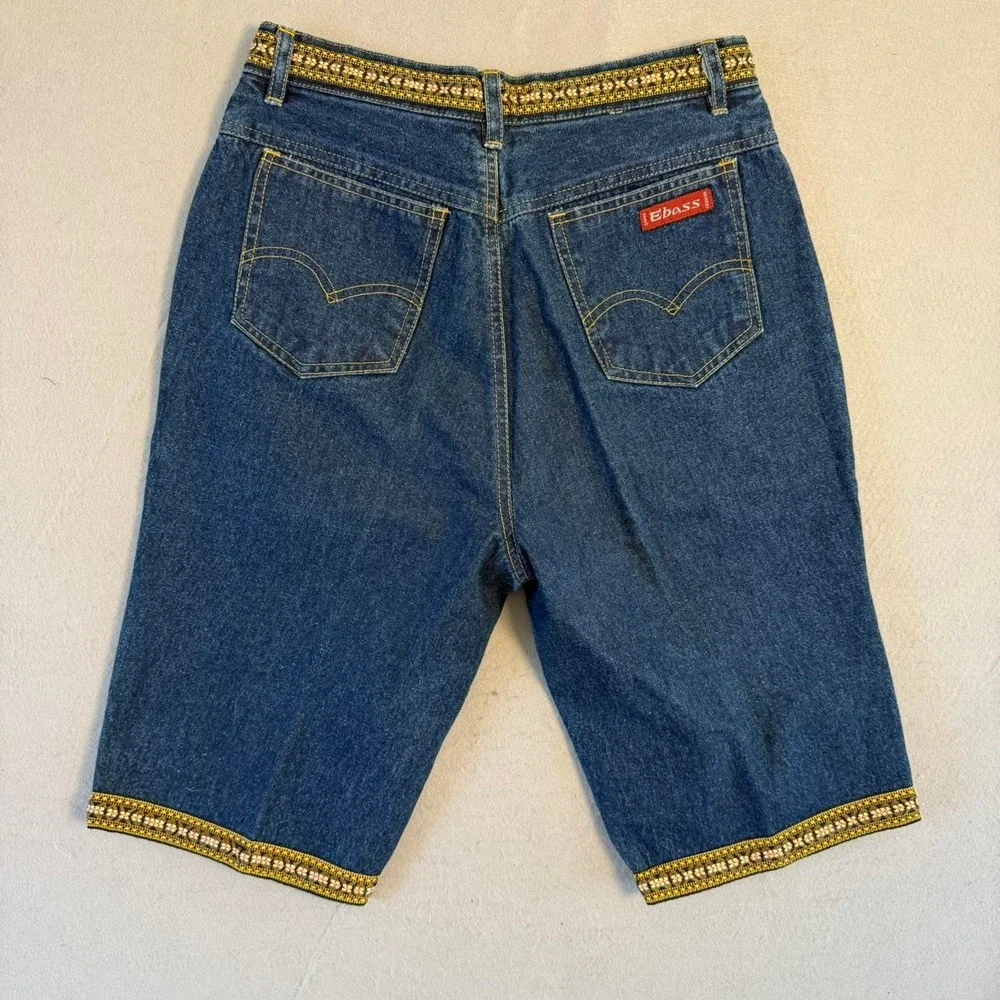 Vintage Ebass High Rise Embroidered Mom Jorts Dark Wash Floral Denim Shorts 26